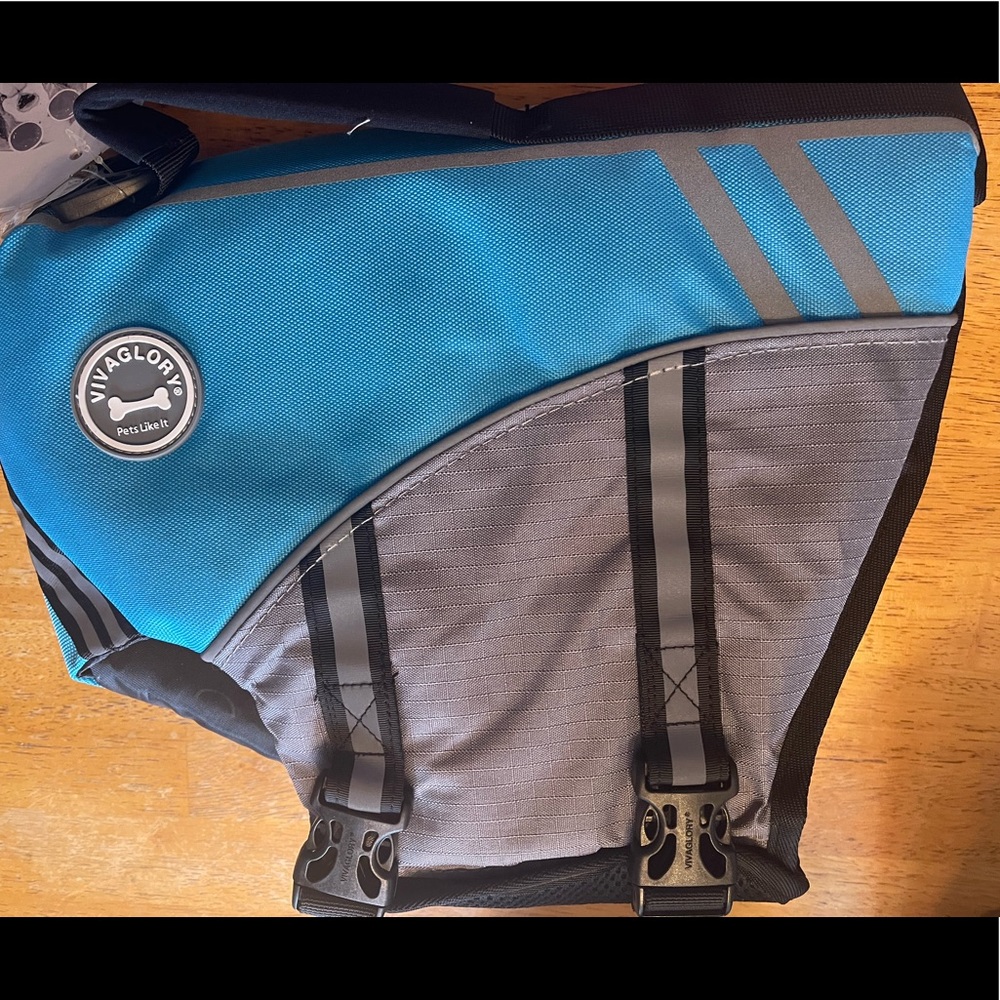 Blue dog life jacket
